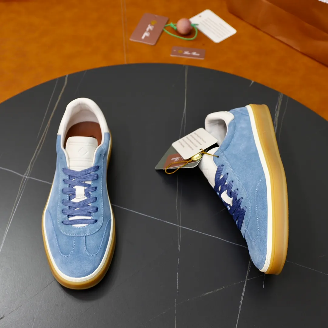 Men's Men's Shoes💰540💰••New Products•• LoroPian*_Noyo-Pianya New men's casual moral training sneakers, LP lace-up casual shoes!  Made of original imported soft cowhide and suede fabric, it highlights the sporty style. The heel is decorated with logo embossing and the original molding. The raw rubber translucent sole combined with the color welt adds a sense of modernity to the shoe. The shoe is overall refreshing and easy to match with style. It has a full cowhide lining for the feet. The original box packaging at the counter comes with wooden balls and a dust bag! Size: 38-44 (.45 customized)